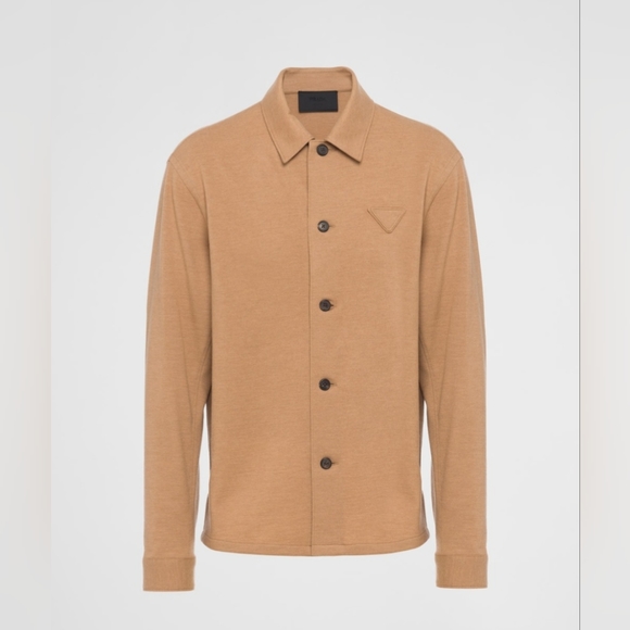 Prada Cashmere/Virgin wool button front shirt, size small, camel colour - Picture 3 of 9